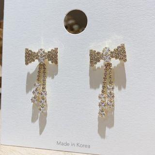 Rhinestone Bow Drop Earring 1 Pair - Silver Needle - As Shown In Figure - One Size