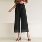 Tulle-overlay Cropped Wide-leg Pants