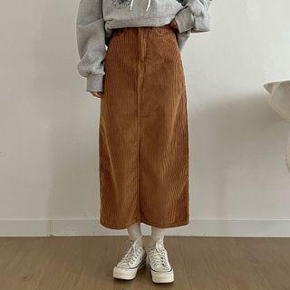 Zip-fly Corduroy Long H-line Skirt