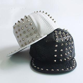 Studded Faux Leather Baseball Cap