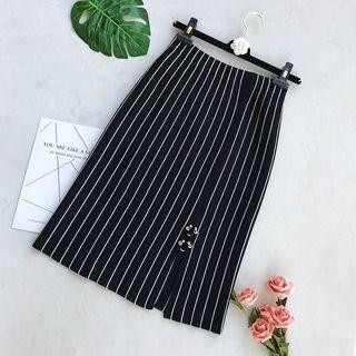 Striped Knitted Pencil Skirt White Stripe - Black - One Size