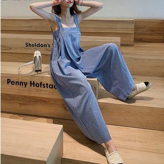 Spaghetti Strap Striped Jumpsuit Blue - One Size