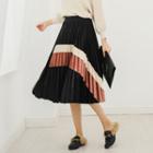Color Block Pleated Midi Skirt