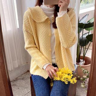 Sailor-collar Loose-fit Punched Cardigan