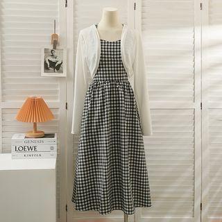 Checkerboard Midi Halter Dress With Cape Top