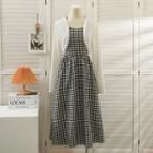 Checkerboard Midi Halter Dress With Cape Top