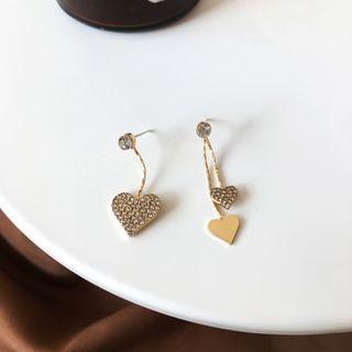 Heart Rhinestone Asymmetrical Dangle Earring