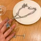 Checkerboard Heart Pendant Chain Necklace Silver - One Size