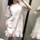 Ruffled Short-sleeve Mini A-line Crinkle Dress