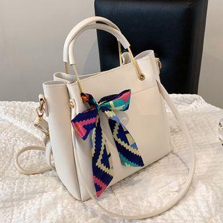 Single Colour Faux Leather Top Handle Crossbody Bag