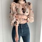 Puff-sleeve Floral Print Blouse Floral Print - Pink - One Size