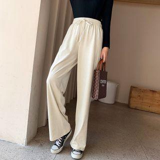 Plain Straight Cut Wide-leg Pants
