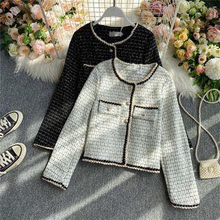 Braided-trim Tweed Long-sleeve Blazer