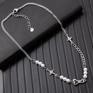 Bow Faux Pearl Stainless Steel Necklace Silver - One Size