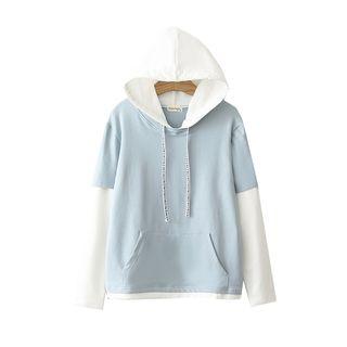 Mock Two Piece Kangaroo-pocket Hoodie