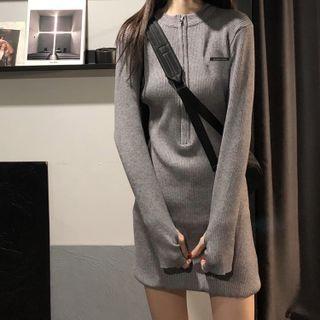 Zip Long-sleeve Bodycon Knit Dress
