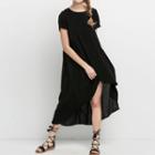 Short-sleeve Dip Back A-line Dress