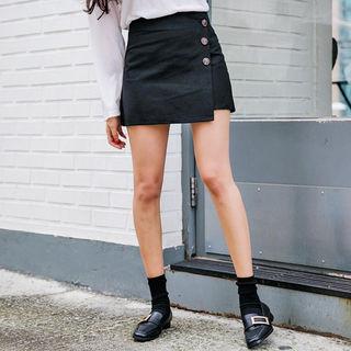 Button-trim Mini Wrap Skirt