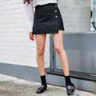 Button-trim Mini Wrap Skirt
