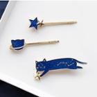 Cat And Star Hair Pin Set Gold + Blue - One Size
