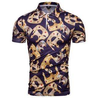 Short-sleeve Crown Print Polo Shirt