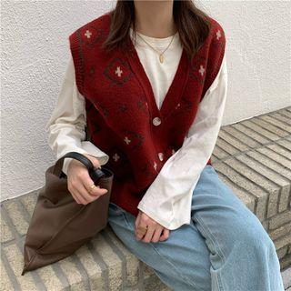 Diamond V-neck Knit Vest