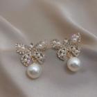 Rhinestone Faux Pearl Butterfly Drop Earring