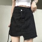 High-waist Ripped Frayed Asymmetrical Denim Short Skirt