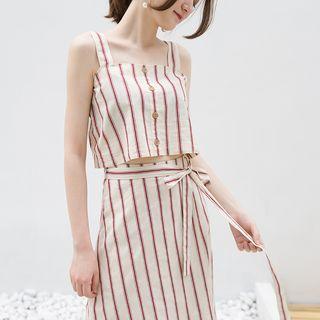 Set: Sleeveless Striped Cropped Top + A-line Midi Skirt