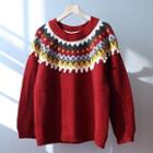 Patterned Sweater Wine Red - One Size