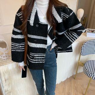 Color-block Tweed Jacket As Figure - One Size