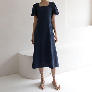 Bell-sleeve Square-neck Maxi Dress