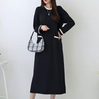 Contrast-trim Dual-pocket Long Dress
