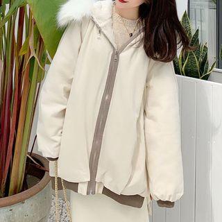 Faux-fur Trim Hooded Zip Coat