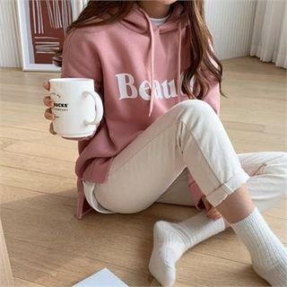 Letter-printed Slit-side Boxy Hoodie