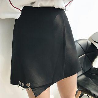 Metal Ring Detail Asymmetrical A-line Skirt