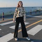 Leaf Print Sweater / Wide-leg Rib Knit Pants