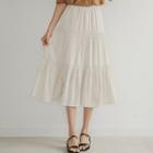 Smocked-trim Long Tiered Skirt