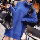 Turtleneck Mini Sweater Dress Sapphire Blue - One Size