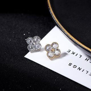 Rhinestone Four Leaf Flower Brooch