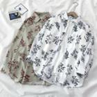 Long-sleeve Floral Print Shirt Almond - One Size