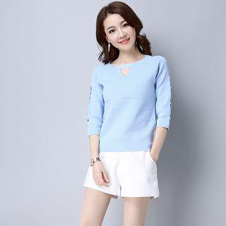 3/4-sleeve Keyhole Front Top