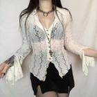 Bell-sleeve V-neck Lace Crop Cardigan