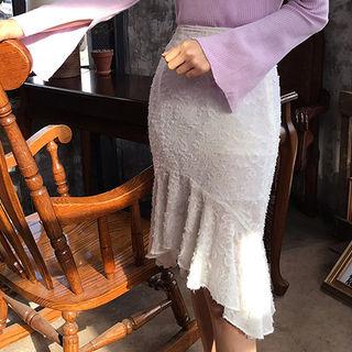 Dip-back Fringed Pattern Mermaid Skirt