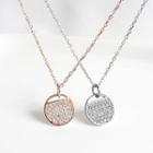 Disc Rhinestone Pendant Sterling Silver Necklace