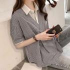 Mock Two-piece Striped Short-sleeve Blouse