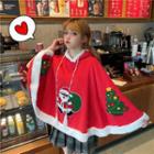 Hooded Embroidered Cape Red - One Size