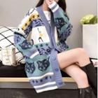 Contrast Color Printed Knit Cardigan