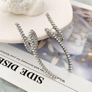 Rhinestone Fringed Earring 1 Pair - Qr-256 - Silver - One Size
