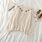 Flower Embroidered Loose-fit Cardigan Off-white - One Size